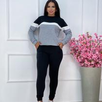 Conjunto Feminino de Moletinho Preto Com Cinza