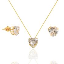 Conjunto Feminino de Ouro 18k Coração Gargantilha + Brincos 45 cm Conjunto Feminino de Ouro 18k Coração Gargantilha + Brincos 45 cm