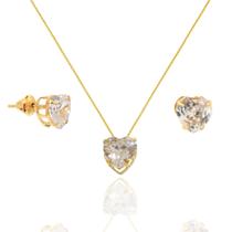 Conjunto Feminino de Ouro 18k Coração Gargantilha + Brincos 45 cm