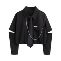 Conjunto Feminino De Outono Em 2 Peças Estilo Coreano Camisa De Manga Longa Solta E Calças Cargo De