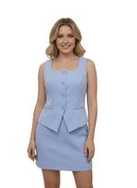 Conjunto Feminino de Top e Saia Curta Uniforme com Decote Quadrado e Botões hz-con-0015 Conjunto Feminino de Top e Saia Curta Uniforme com Decote Quadrado e Botões hz-con-0015