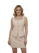Conjunto Feminino de Top e Saia Curta Uniforme com Decote Quadrado e Botões hz-con-0015 Conjunto Feminino de Top e Saia Curta Uniforme com Decote Quadrado e Botões hz-con-0015