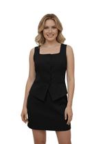Conjunto Feminino de Top e Saia Curta Uniforme com Decote Quadrado e Botões hz-con-0015 Conjunto Feminino de Top e Saia Curta Uniforme com Decote Quadrado e Botões hz-con-0015