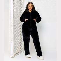 Conjunto Feminino de Veludo Cristal Plush Blusa e Calça Plus Size Tamanho G1 Luxo e Conforto