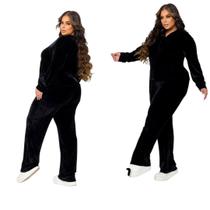 Conjunto Feminino de Veludo Cristal Plush Blusa e Calça Plus Size Tamanho G1 Luxo e Conforto