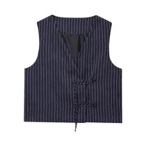 Conjunto Feminino De Verão Casual Com Top Regata Listrado Decote V E Calça Balão De Cintura Alta