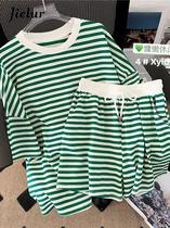 Conjunto Feminino De Verão Com Listras, Estilo Preppy, Calças Largas Com Cintura Elástica, Tamanhos