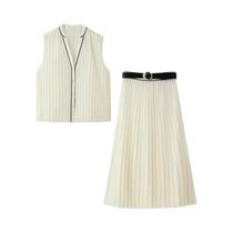 Conjunto Feminino De Verão Com Regata Sem Mangas E Saia Longa Simples, Estilo Francês Respirável Conjunto Feminino De Verão Com Regata Sem Mangas E Saia Longa Simples, Estilo Francês Respirável