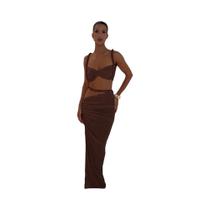 Conjunto Feminino De Verão Com Saia E Top Franzido, Gola Quadrada, 2 Peças, Tendência Para Festas Na