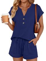 Conjunto feminino de verão de 2 peças LILLUSORY com shorts, azul-marinho Conjunto feminino de verão de 2 peças LILLUSORY com shorts, azul-marinho