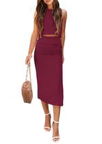 Conjunto Feminino de Verão em 2 Peças PRETTYGARDEN Vinho Vermelho XL Conjunto Feminino de Verão em 2 Peças PRETTYGARDEN Vinho Vermelho XL