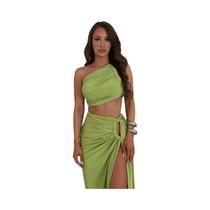 Conjunto Feminino De Verão Sem Mangas Em Cor Sólida Com Saia De Cintura Alta E Top Sexy Com Ombro Conjunto Feminino De Verão Sem Mangas Em Cor Sólida Com Saia De Cintura Alta E Top Sexy Com Ombro