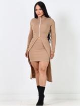 Conjunto Feminino Duas Peças Saia E Sobretudo Canelado