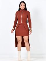 Conjunto Feminino Duas Peças Saia E Sobretudo Canelado Conjunto Feminino Duas Peças Saia E Sobretudo Canelado