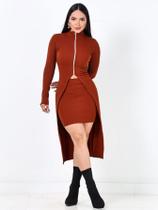 Conjunto Feminino Duas Peças Saia E Sobretudo Canelado Conjunto Feminino Duas Peças Saia E Sobretudo Canelado