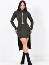 Conjunto Feminino Duas Peças Saia E Sobretudo Canelado