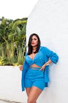 Conjunto Feminino Duna 3 peças Cropped + Shorts + Camisa Verão Tendência