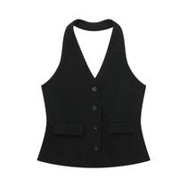 Conjunto Feminino Elegante Casual De 2 Peças: Colete Sem Mangas Ombro a Ombro E Calça Pantalona