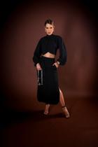 Conjunto Feminino Elegante com Saia Midi e Cropped Manga Longa Bufante