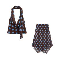 Conjunto Feminino Elegante Com Top Sem Costas E Saia Com Estampa De Bolinhas, Moda Primavera-verão Conjunto Feminino Elegante Com Top Sem Costas E Saia Com Estampa De Bolinhas, Moda Primavera-verão