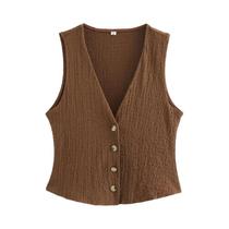 Conjunto Feminino Elegante De 2 Peças: Top Regata Sólido E Calça Vintage De Cintura Alta - Terno De