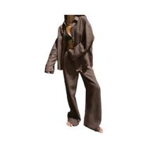 Conjunto Feminino Elegante De Camisetas De Manga Longa E Calças De Perna Larga, 2 Peças, Blusas De