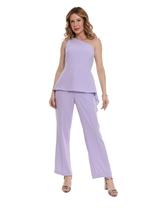 Conjunto Feminino Elegante em alfaiataria Liz, Blusa Um Ombro Só com Peplum manga nula, Calça Reta hzcon0010