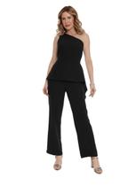 Conjunto Feminino Elegante em alfaiataria Liz, Blusa Um Ombro Só com Peplum manga nula, Calça Reta hzcon0010 Conjunto Feminino Elegante em alfaiataria Liz, Blusa Um Ombro Só com Peplum manga nula, Calça Reta hzcon0010