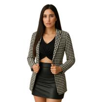 Conjunto Feminino Elegante Saia e Cropped com Blazer Social Alfaiataria Moda Festa