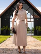 Conjunto Feminino Elegante Social para Trabalho Blusa e Manga Curta Cor:BegeTamanho:GG