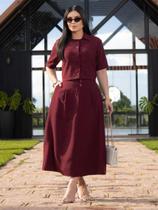 Conjunto Feminino Elegante Social para Trabalho Blusa e Manga Curta Cor:MarsalaTamanho:GG