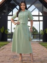 Conjunto Feminino Elegante Social para Trabalho Blusa e Manga Curta Cor:VerdeTamanho:M