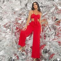 CONJUNTO FEMININO EM DUNA COM CALÇA E CROPPED, Vermelho no tamanho M CONJUNTO FEMININO EM DUNA COM CALÇA E CROPPED, Vermelho no tamanho M