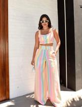 Conjunto feminino em linho listrado tamanho M Conjunto feminino em linho listrado tamanho M