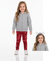 Conjunto Feminino Em Moletom Flanelado Jaqueta C/ Capuz Orelhinhas Nº 1 Ao 3