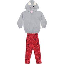 Conjunto Feminino Em Moletom Flanelado Jaqueta C/ Capuz Orelhinhas Nº 1 Ao 3