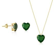 Conjunto Feminino Em Ouro 18k Brincos e Gargantilha Coração Crisopazio
