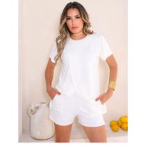 Conjunto feminino em viscolycra verão blusa transpassada/mullet e short