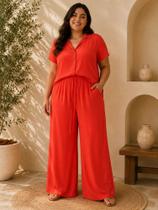 Conjunto Feminino em Viscose Coral Camisa Manga Curta + Calça Pantalonaa Conjunto Feminino em Viscose Coral Camisa Manga Curta + Calça Pantalonaa