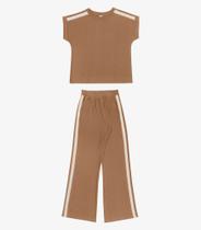 Conjunto Feminino Endless Pantalona com Faixa Lateral em Viscose com Elastano