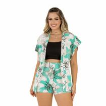 Conjunto Feminino Estampado 3 Pç Short Cropped e Kimono 0379 - Bellucy Modas