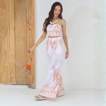 Conjunto Feminino Estampado Alfaiataria Seda Pantalona e Top Cor:NudeTamanho:P Conjunto Feminino Estampado Alfaiataria Seda Pantalona e Top Cor:NudeTamanho:P