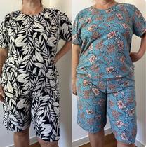 Conjunto Feminino Estampado Liganete Plus Size e Slim Senhoras e Senhoritas Bermuda, Blusa ou Camiseta