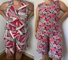 Conjunto Feminino Estampado Liganete Plus Size e Slim Senhoras e Senhoritas Bermuda, Blusa ou Camiseta