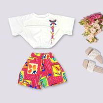 Conjunto Feminino Estampado Short Cropped com Elástico 0227 Conjunto Feminino Estampado Short Cropped com Elástico 0227