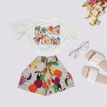 Conjunto Feminino Estampado Short Cropped com Elástico 0227