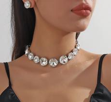 Conjunto Feminino Festa Colar Brinco Choker Zirconia Strass Redondo Prata Rosa Pink Colorido Luxo Elegante Vintage