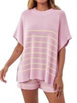 Conjunto Feminino Fisoew de Malha Listrada com Shorts e Top Rosa Conjunto Feminino Fisoew de Malha Listrada com Shorts e Top Rosa