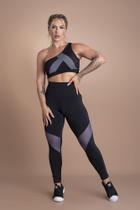 Conjunto Feminino Fitness Academia Calça Legging Cintura Alta Detalhe Na Perna Tela e Top Faixa Ombro Só F7 NEW STYLE