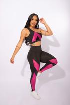 Conjunto Feminino Fitness Academia Calça Legging Detalhe Recorte E Top Cropped Faixa Ombro F7 NEW STYLE